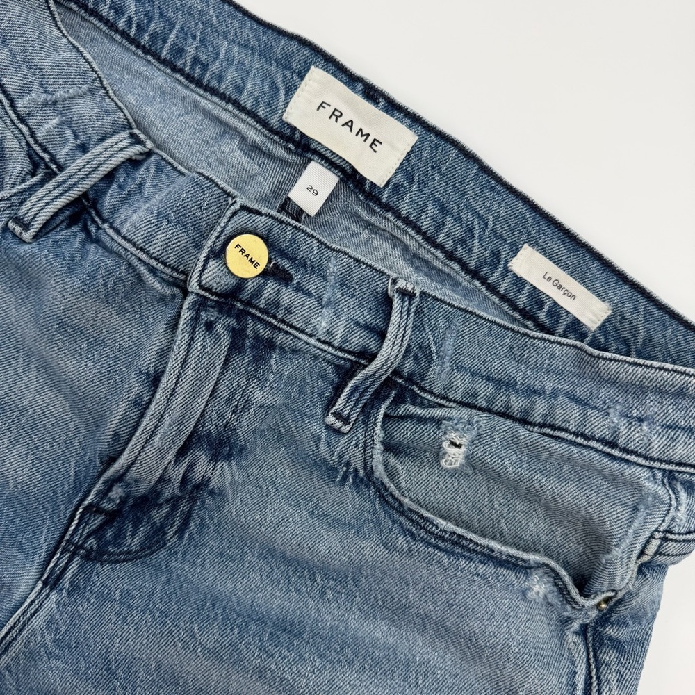 Frame Le Garcon Distressed Jeans Beldon Rips Mid Rise Straight Fit - Picture 5 of 6